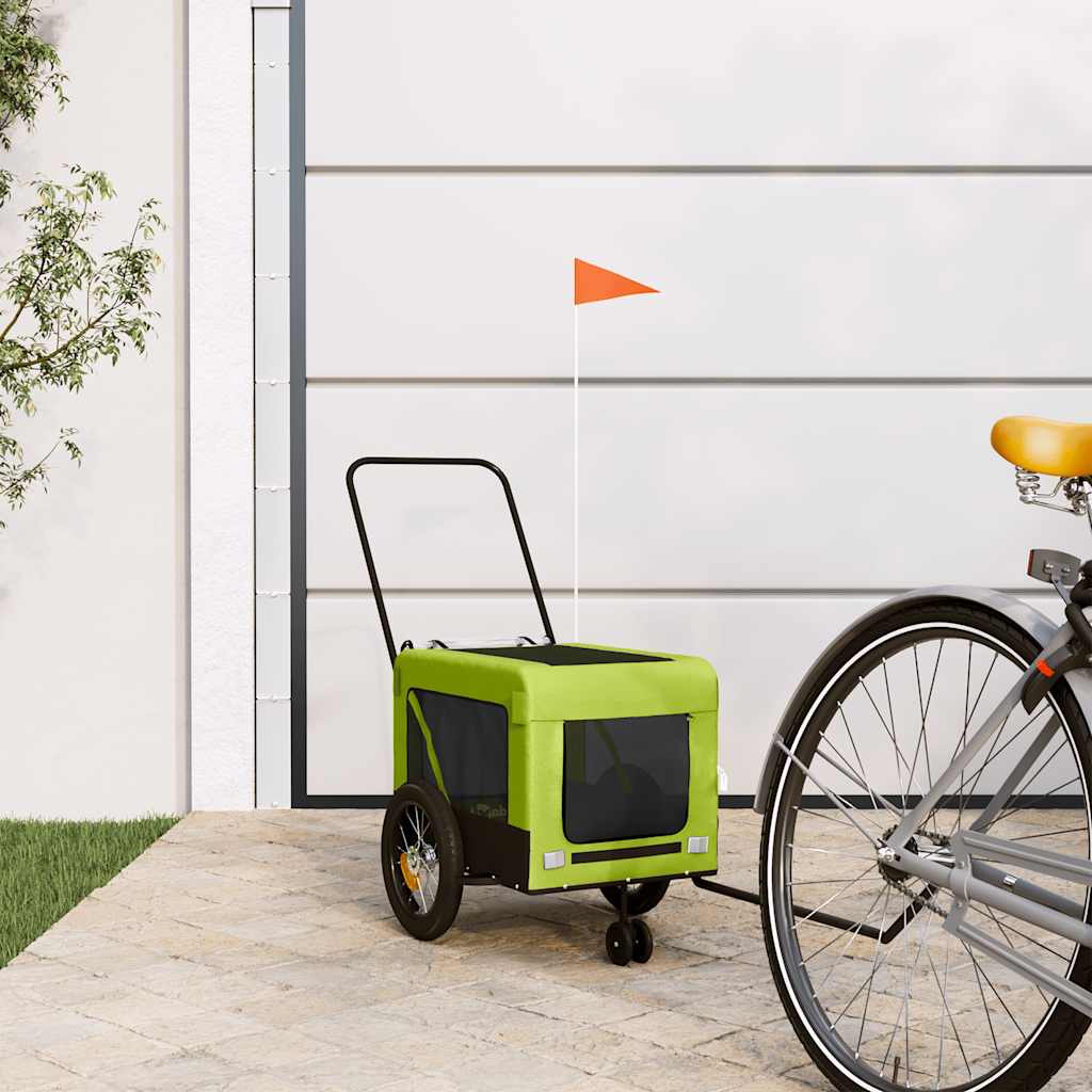 Remolque De Bicicleta Mascotas Hierro Tela Oxford Verde Negro_1