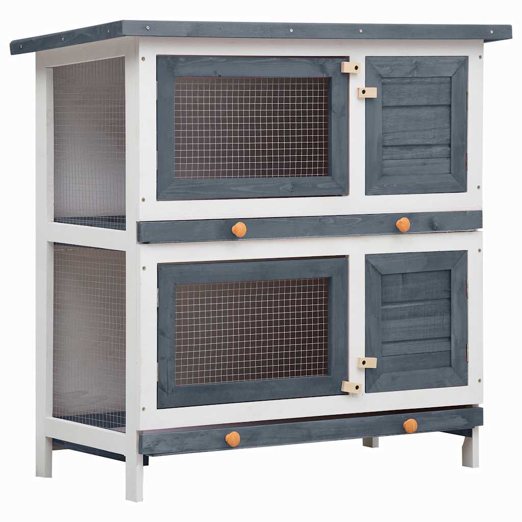 Vidaxl Jaula Conejera Con 4 Puertas Madera Gris_0