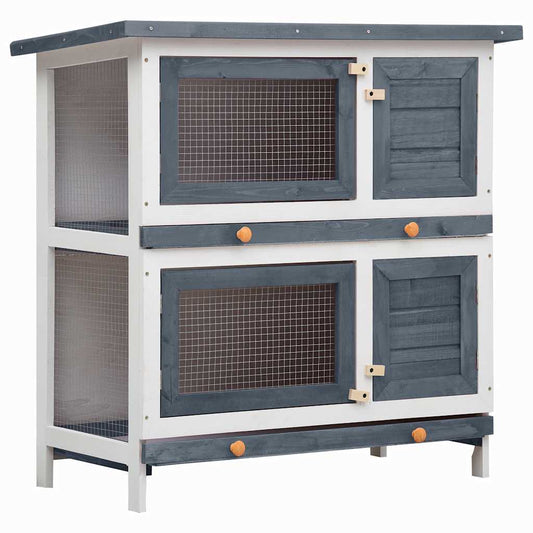 Vidaxl Jaula Conejera Con 4 Puertas Madera Gris_0