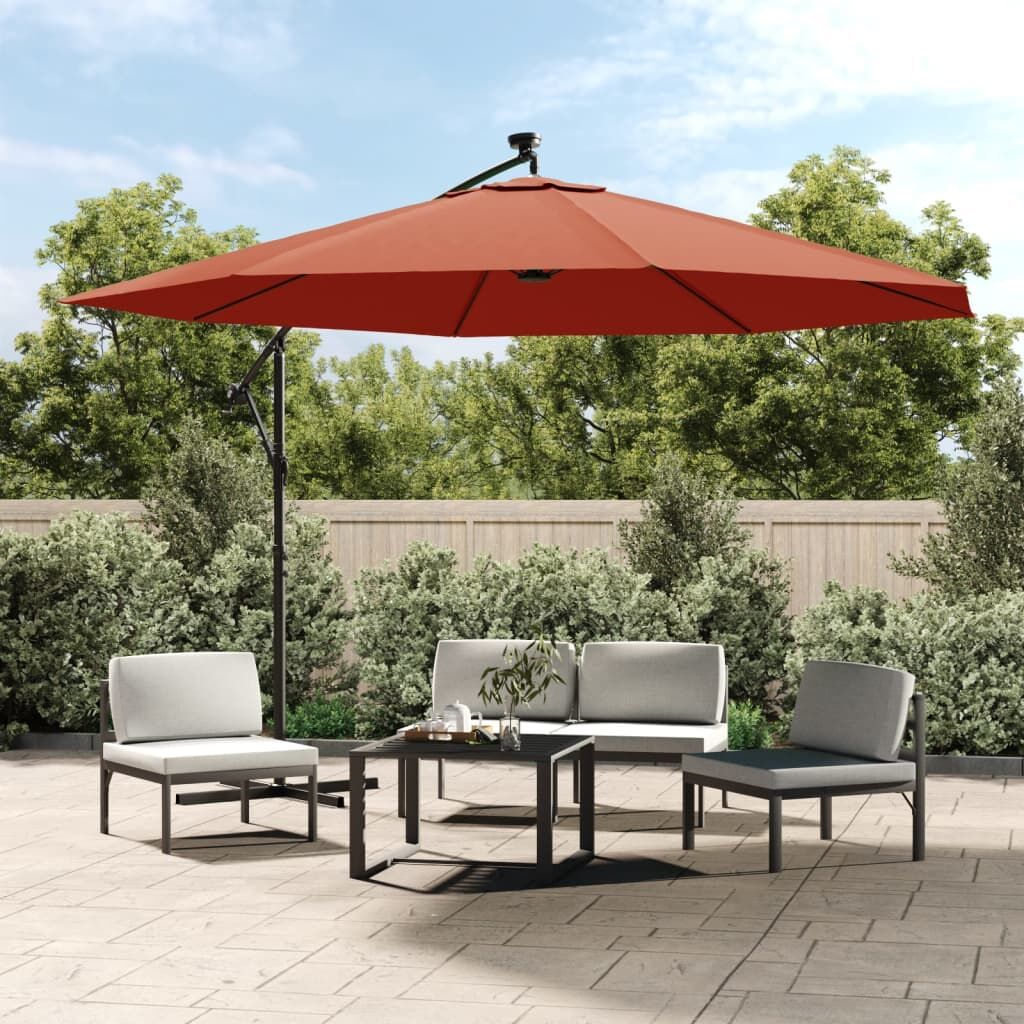 Vidaxl Sombrilla De Jardín Voladiza Con Luces Led Terracota 350 Cm_1