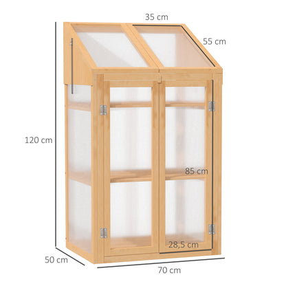 Outsunny Invernadero De Madera Con Paneles De Policarbonato 70x50x120 Cm Natural_2
