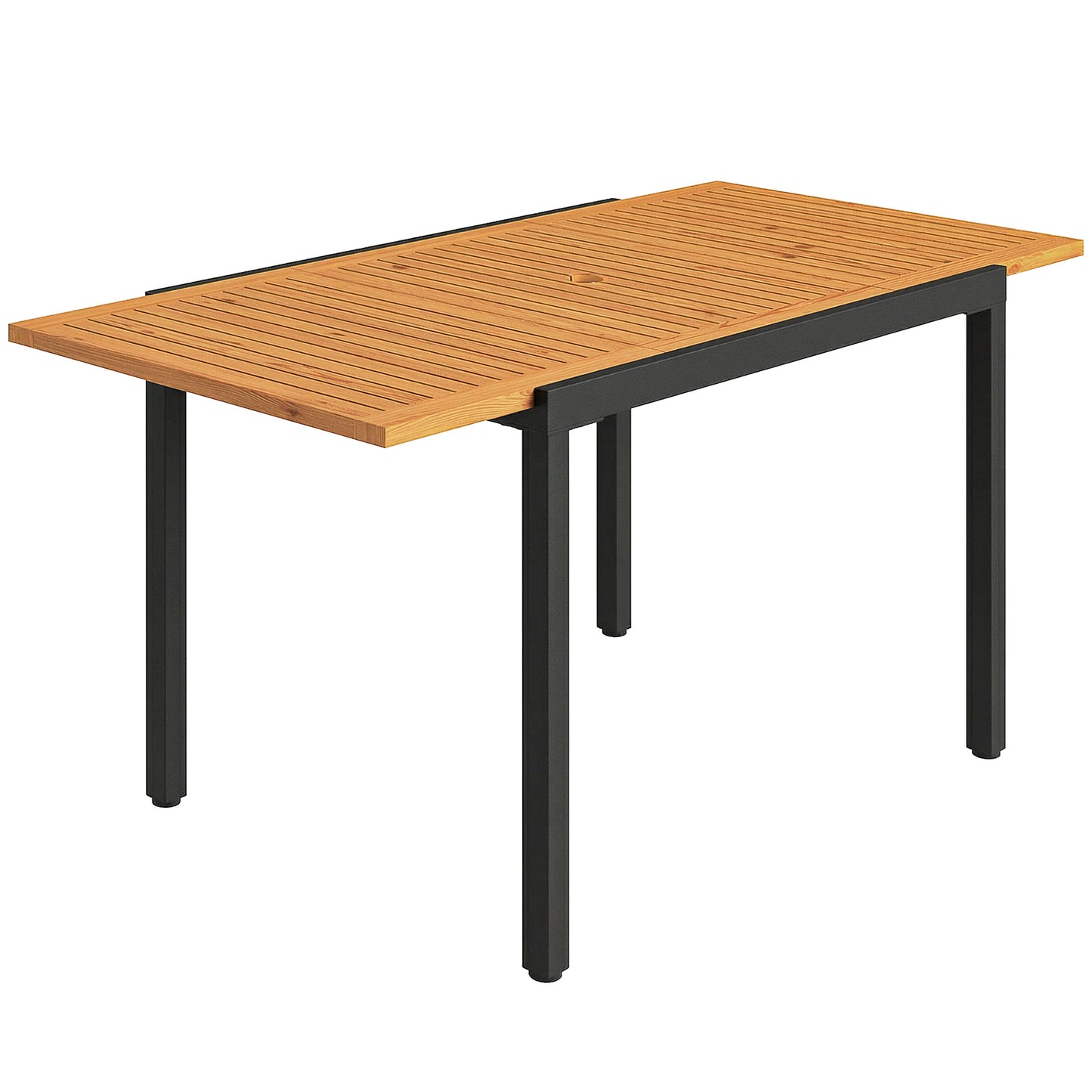 Outsunny Mesa De Jardín Extensible 100/150x70 Cm Con Agujero Para Sombrilla Teca_0