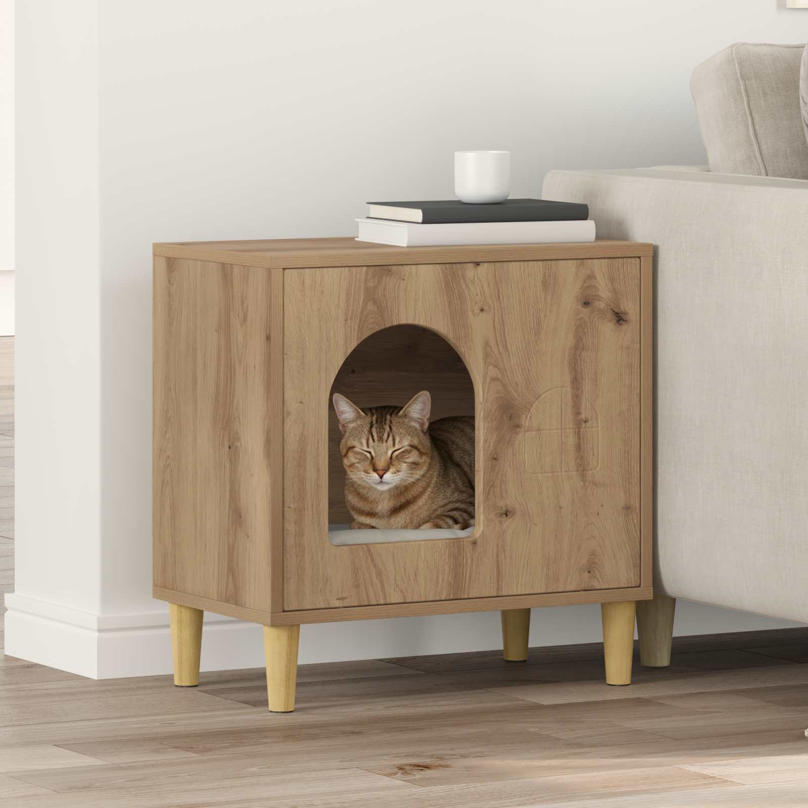 Casa Para Gatos Roble Artesanal 51 X 30 X 52 Cm_1