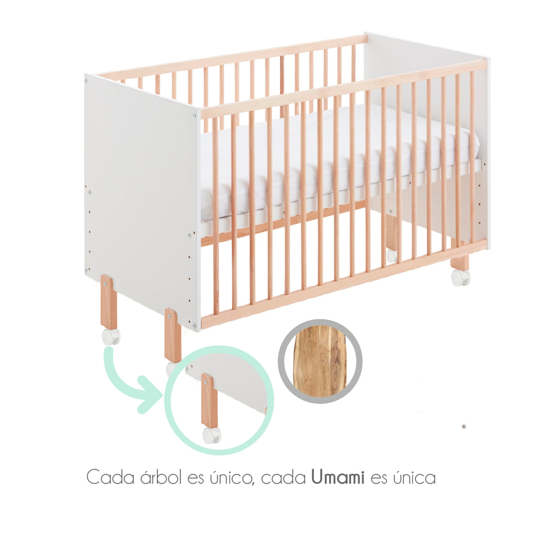 Cuna Colecho 120x60 Umami Con Colchon Morfeo Y 4 Ruedas. Con Normativa Europea Y Pintura Al Agua Sin Tóxicos_3