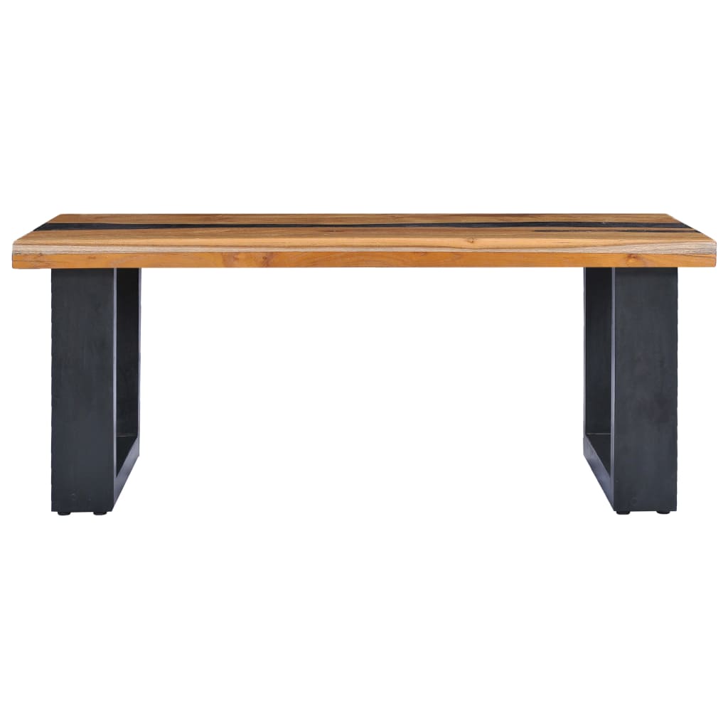 Mesa De Centro Madera Maciza De Teca Y Poliresina 100x50x40 Cm_1