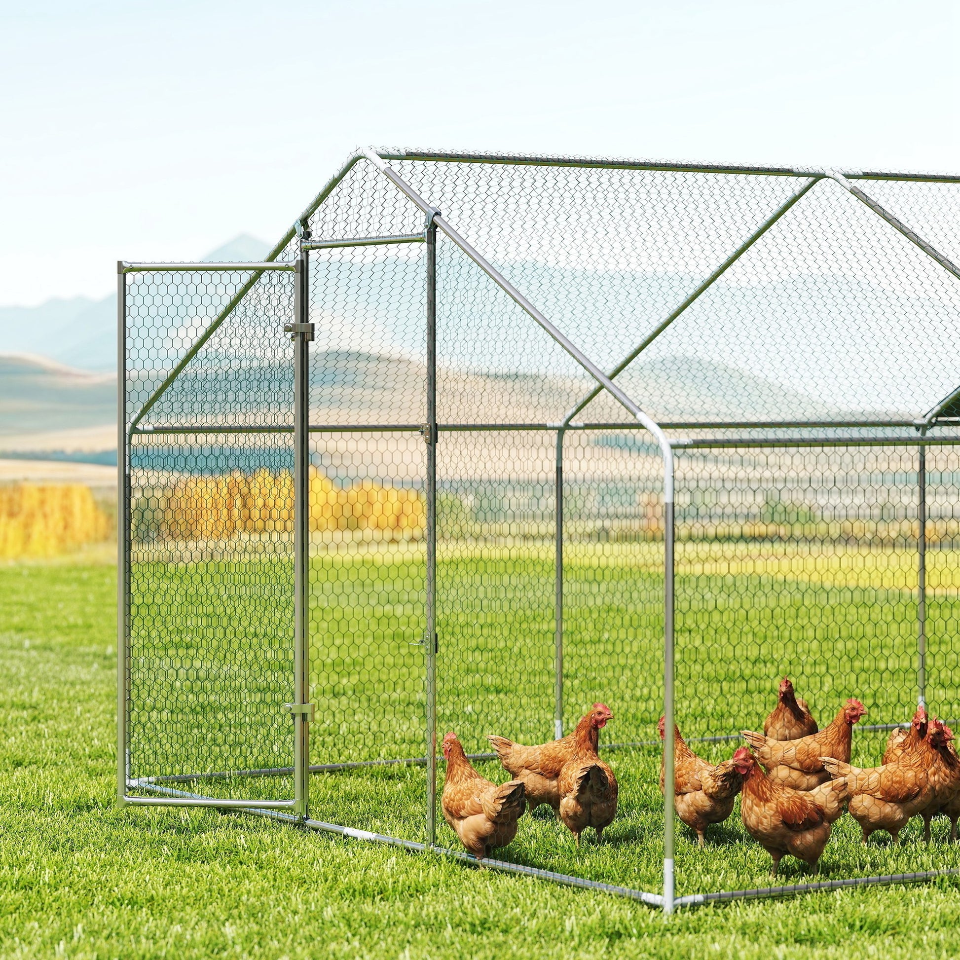 Pawhut Gallinero Para Exterior Grande 5,1x3x1,9 M 15,3 M² Con Cubierta Cerradura_3