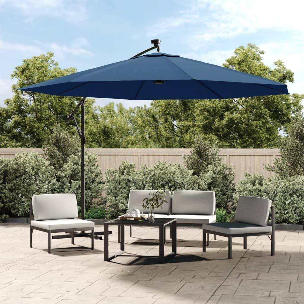Vidaxl Sombrilla De Jardín Voladiza Con Luces Led Azul Celeste 350 Cm_1