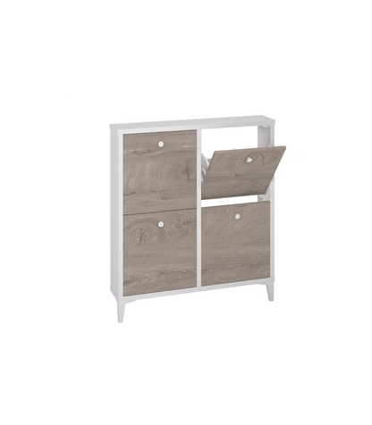 Zapatero Cuatro Trampones En Blanco Y Roble. 90 Cm(ancho) 100 Cm(altura) 18 Cm(fondo)_2