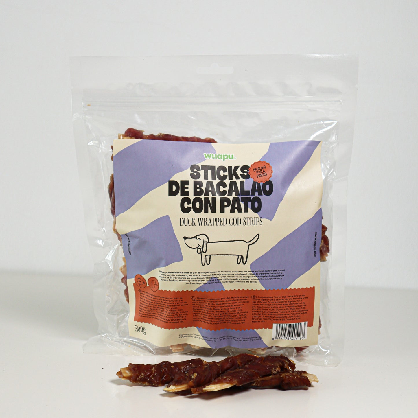 Snack Para Perro En Stick De Bacalao Con Pato Desecado Wuapu 12x100gr_3