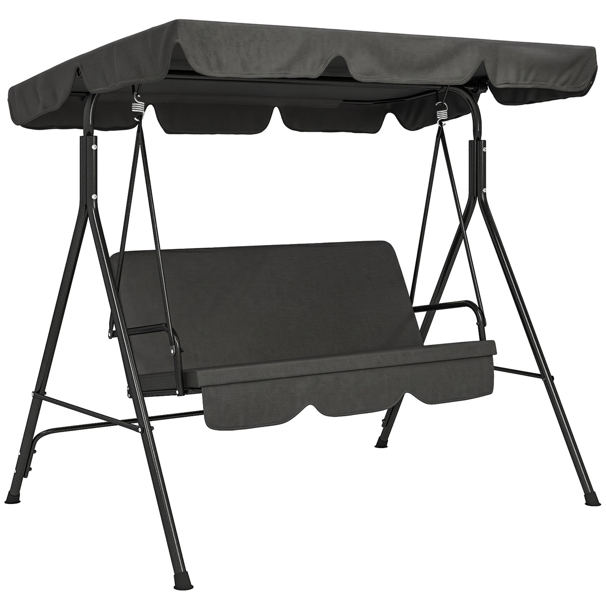 Outsunny Columpio De Jardín De 3 Plazas Con Techo Ajustable 172x110x153cm Negro_0