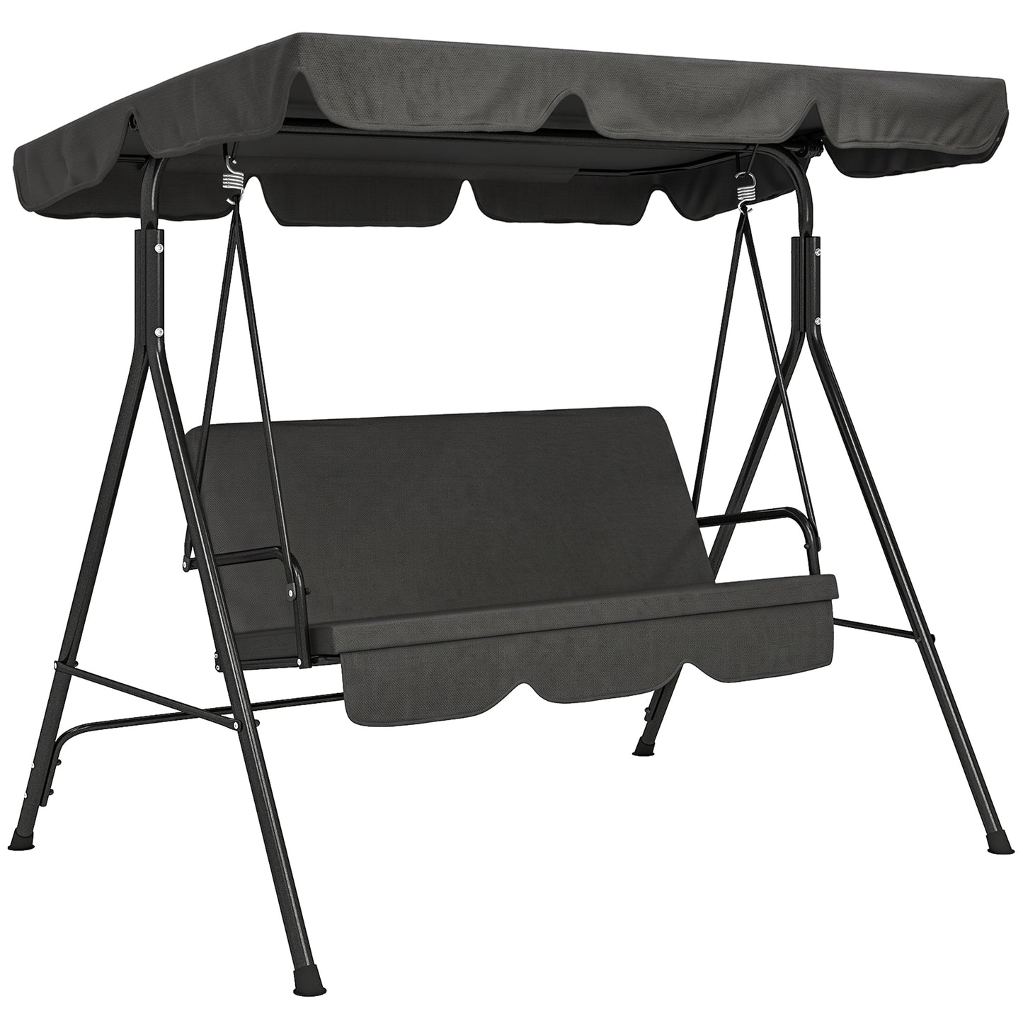 Outsunny Columpio De Jardín De 3 Plazas Con Techo Ajustable 172x110x153cm Negro_0