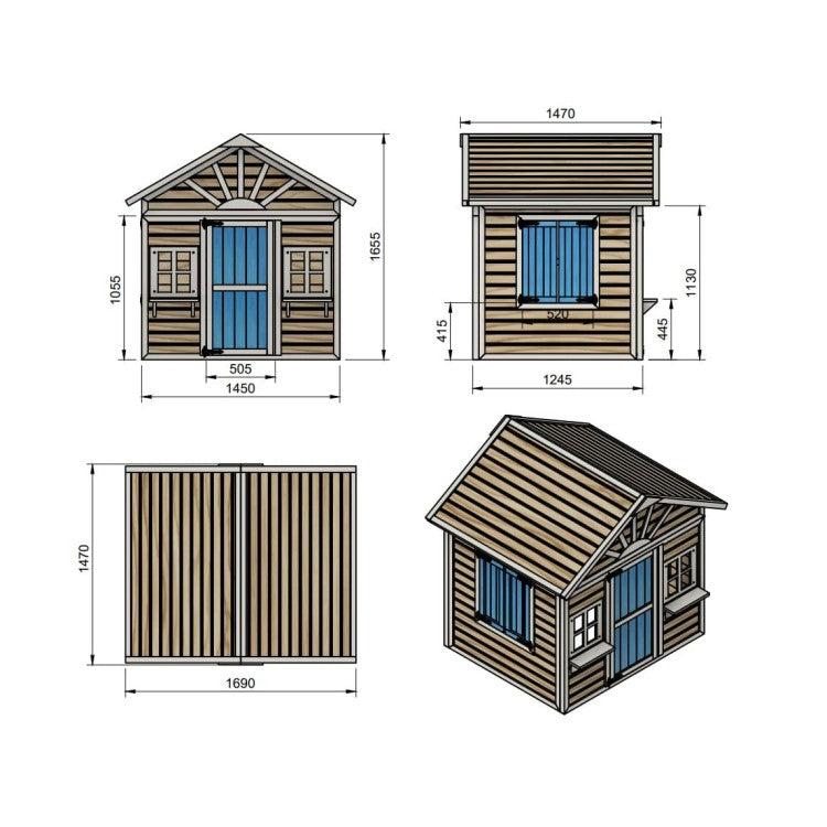 Casita Infantil De Madera Por Paneles Masgames Visby Elevada 90 Cm Rosa.