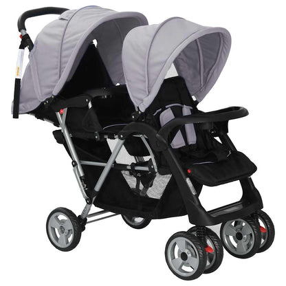 Vidaxl Carrito Para 2 Niños Tandem De Acero Gris Y Negro_1