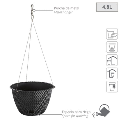 Maceta Redonda Colgante 4,8l Prosperplast Splofy Round Ws De Plastico En Color Antracita, Ø27 X 16,6 Cm_1