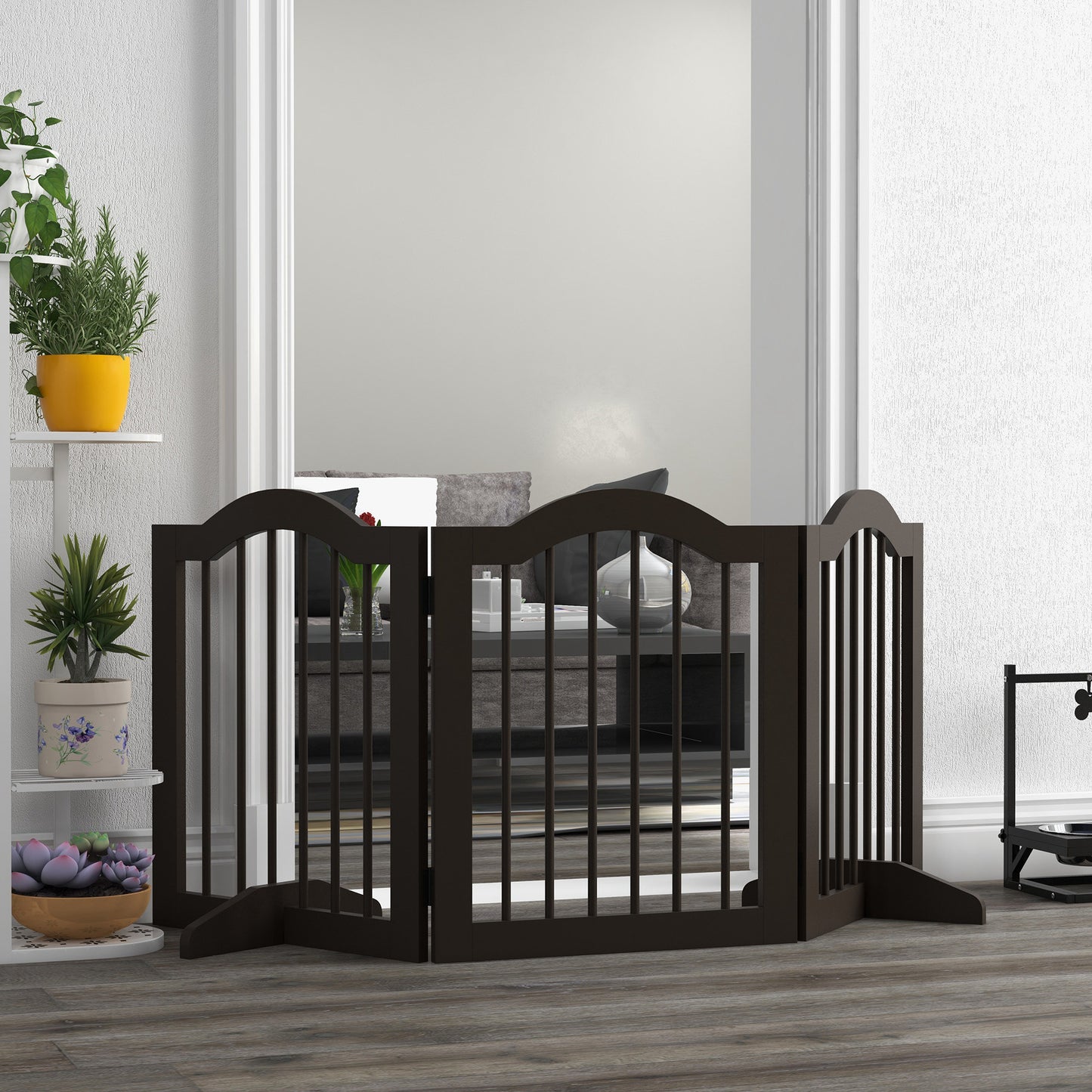Pawhut Barrera De Seguridad Plegable De Perros Pequeños 154,5x29,5x61 Cm Café_1