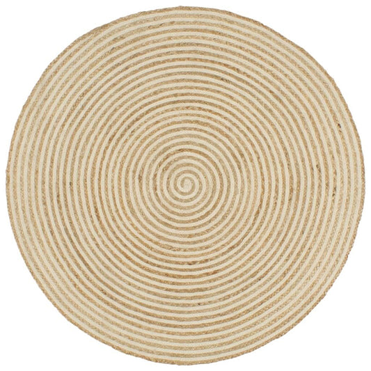 Vidaxl Alfombra De Yute Tejida A Mano Diseño Espiral Blanco 90 Cm_0
