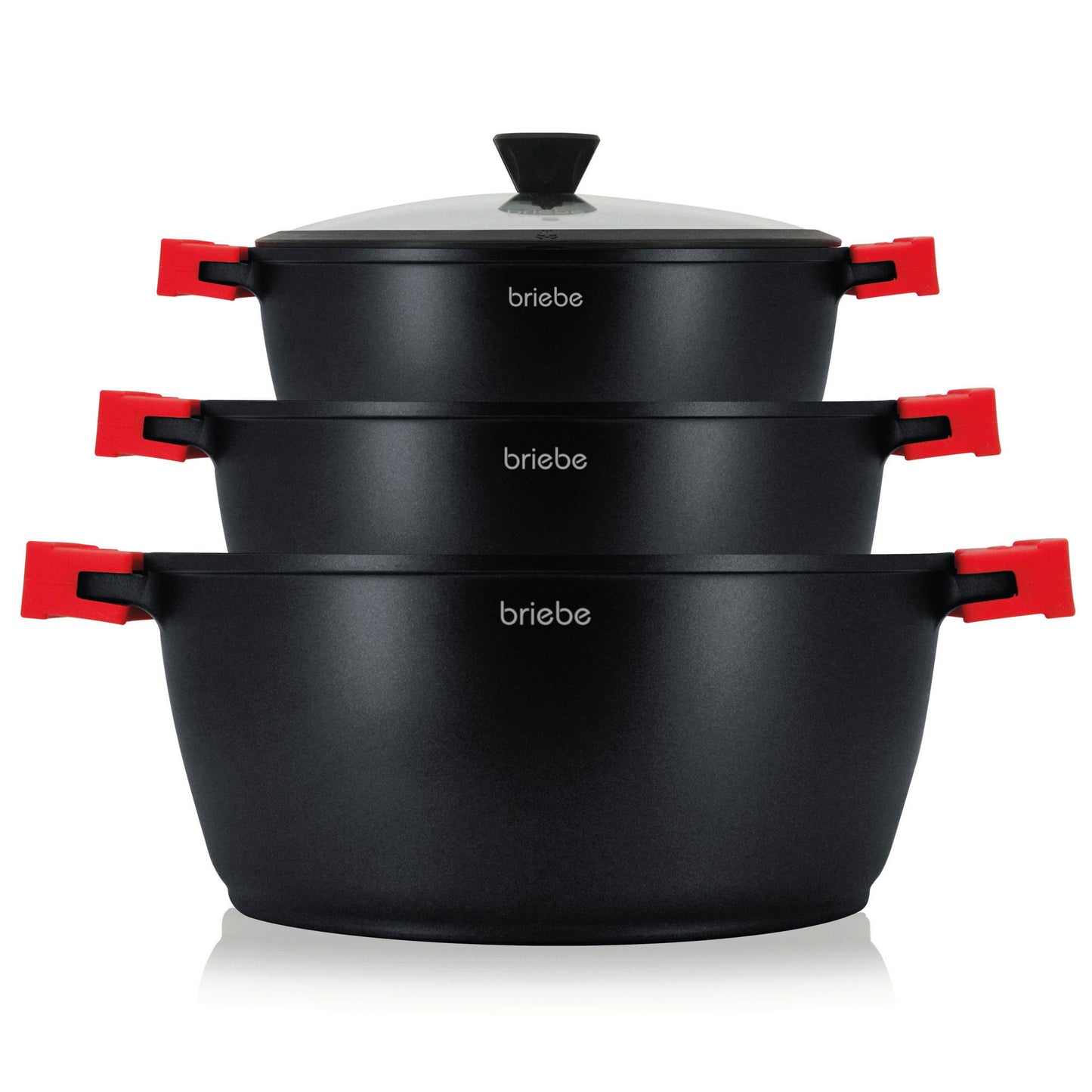 Briebe Batería Cocina Inducción Antiadherente Titanio, 6 Piezas Aluminio Fundido 3 Ollas Sin Pfoa Tapa, Blackt3, Negro_0