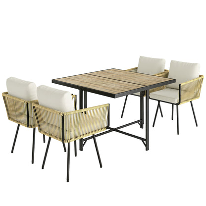 Outsunny Conjunto De Mesa Y Sillas Jardín De Ratán 5 Piezas Con Cojines Beige_0
