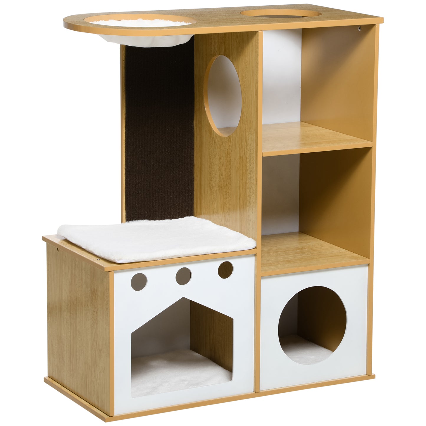 Pawhut Árbol Rascador Para Gatos De Madera 92,5 Cm Con 2 Cuevas Hamaca Y Cojines_0