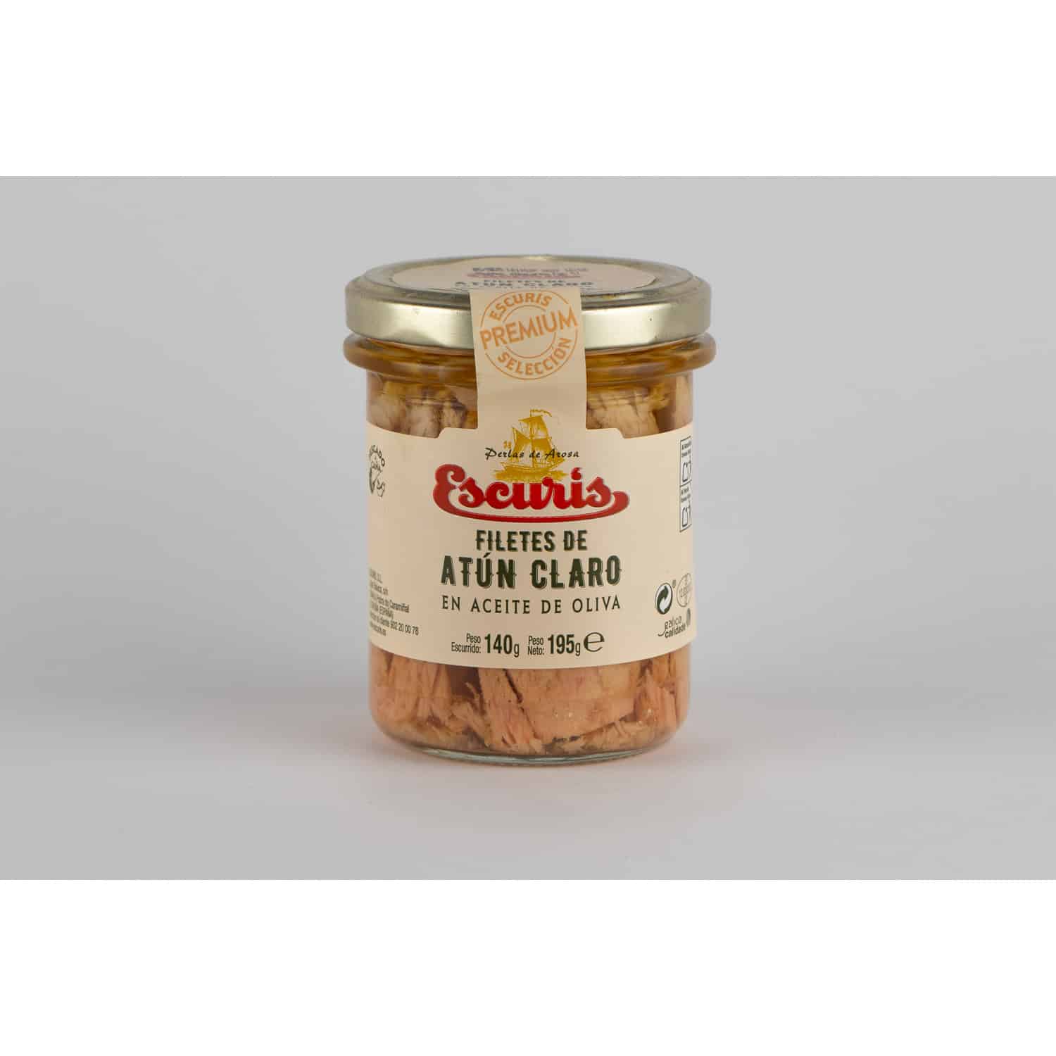 Filetes De Atún Claro En Aceite De Oliva Escuris T.cristal 195/140_0