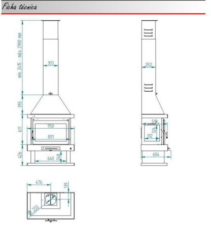 BRICOSOL Chimenea de leña frontal a 3 caras FM Modelo C-203 Interior Vermiculita_1