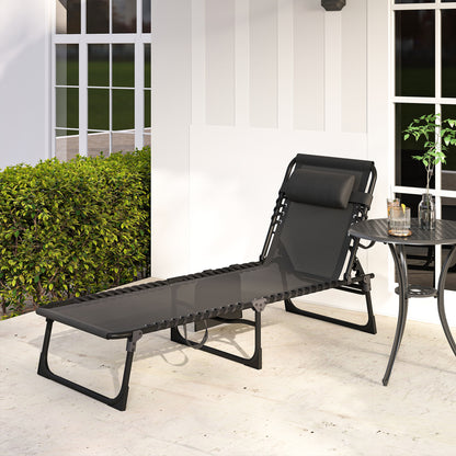 Outsunny Tumbona Plegable Respaldo Ajustable Y Reposacabezas 189x58x30 Cm Negro_3