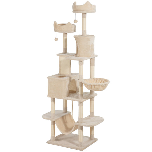 Pawhut Árbol Rascador Para Gatos Grande Altura 206 Cm Con Hamacas Beige_0