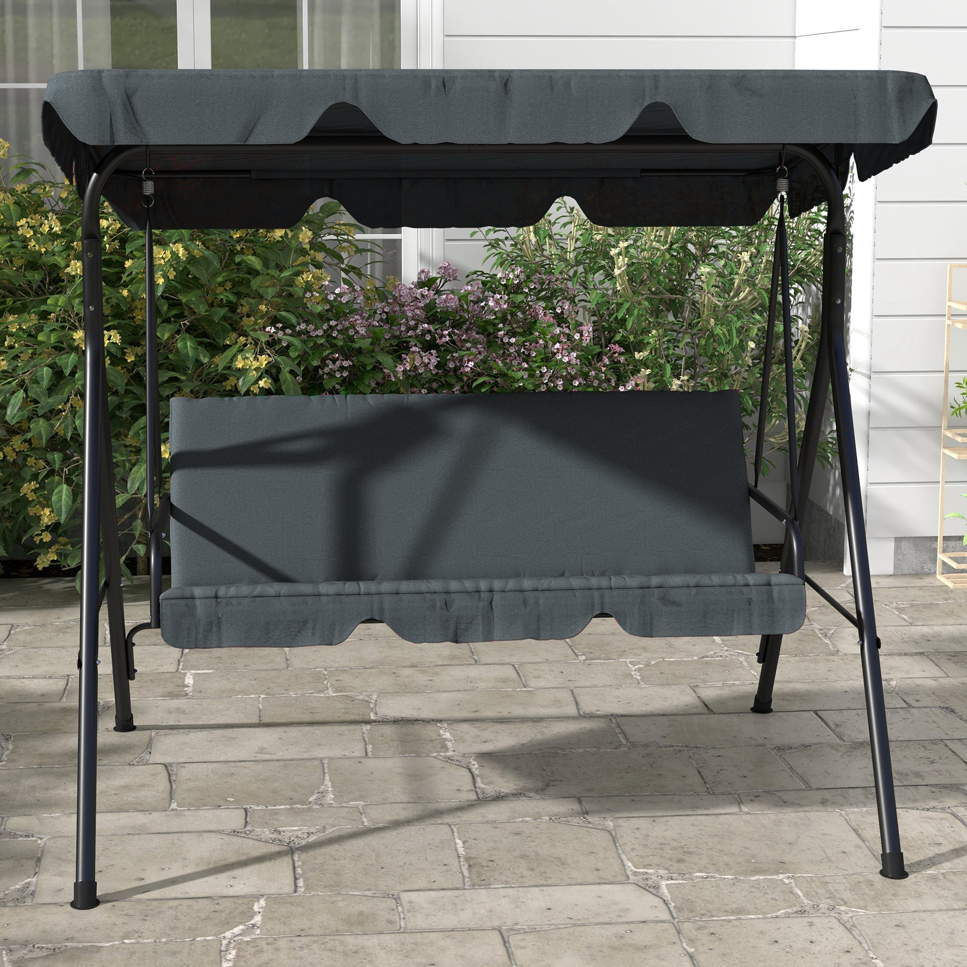 Outsunny Columpio De Jardín De 3 Plazas Con Techo Ajustable 172x110x153cm Gris_3