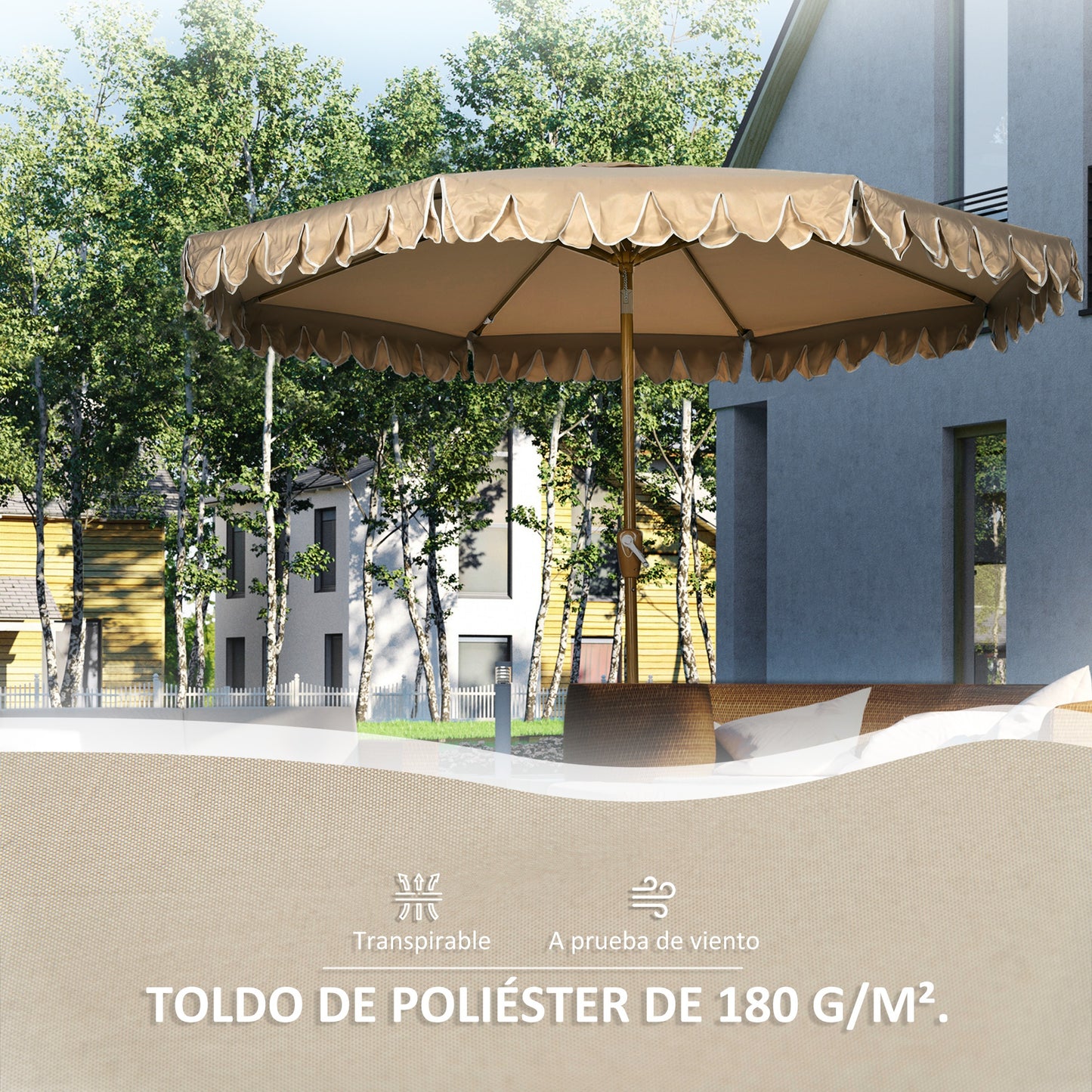 Outsunny Sombrilla De Terraza Ø264x240 Cm Ángulo Ajustable Con Manivela Caqui_5