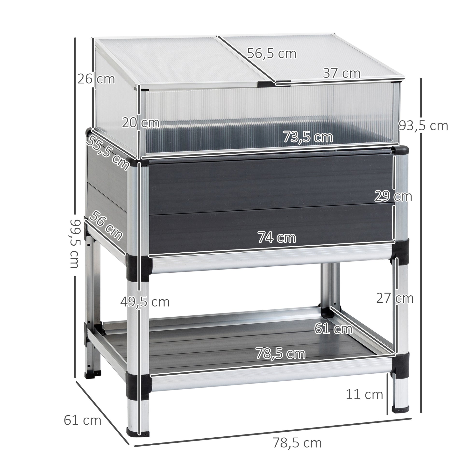Outsunny Macetero Elevado Aluminio 78,5x61x99,5cm Policarbonato Techos Abatibles_2