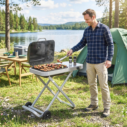Outsunny Barbacoa De Gas Plegable Con Quemador 2,5 Kw Con Ruedas Mesa Lateral_3