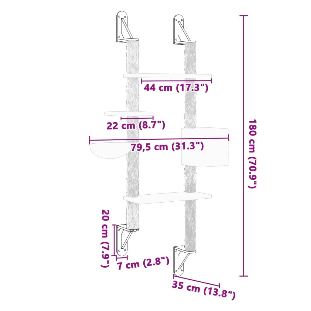 Vidaxl Árbol Rascador Para Gatos De Pared Gris Oscuro 180 Cm_2