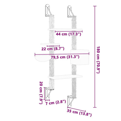 Vidaxl Árbol Rascador Para Gatos De Pared Gris Oscuro 180 Cm_2