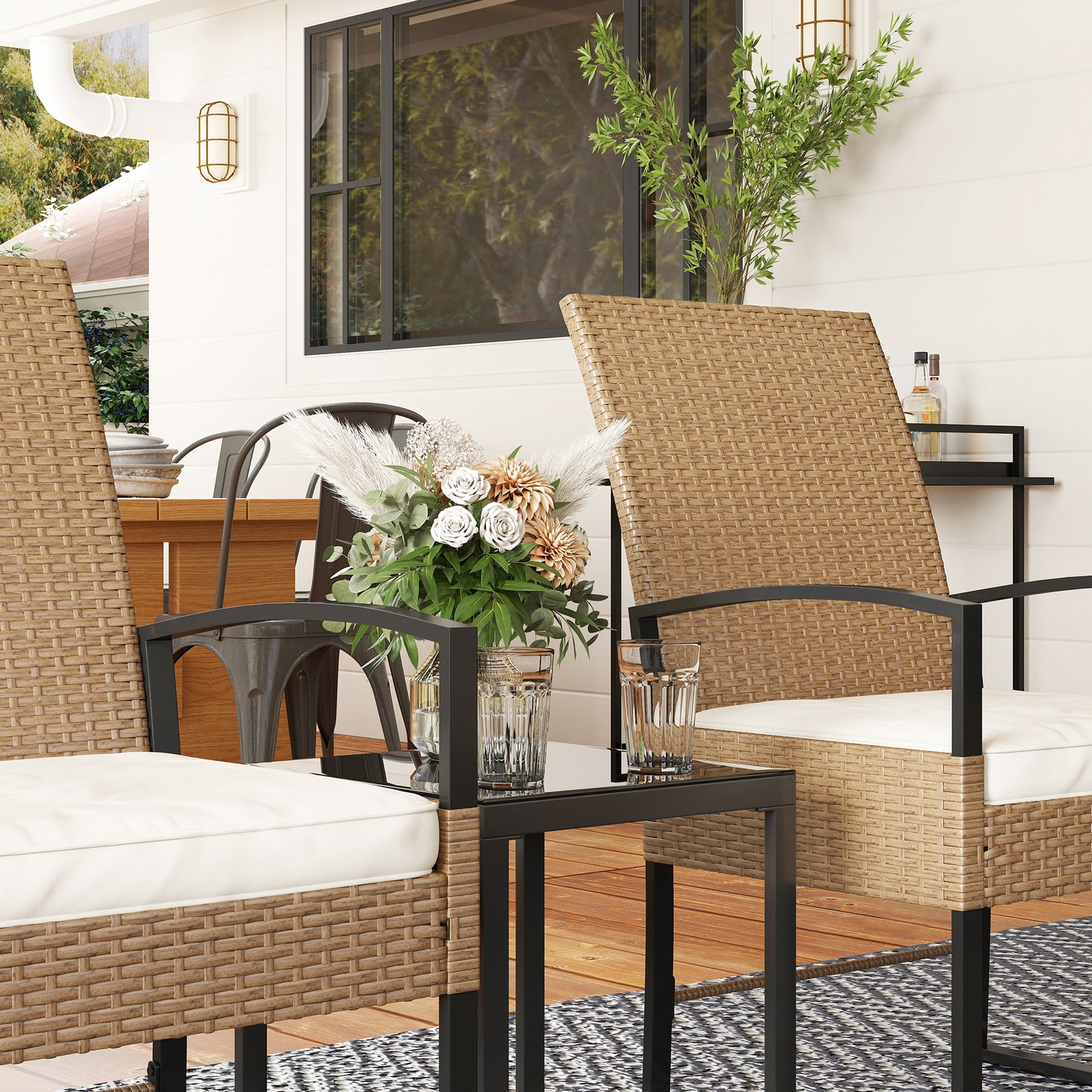 Outsunny Conjunto De Jardín Exterior De 3 Piezas Con Respaldo Ajustable Cojines_3