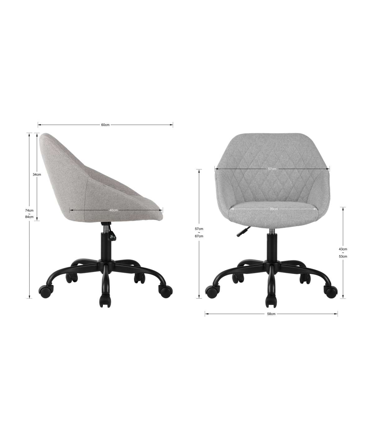 Silla Despacho Giratoria Elevable Acabado Gris Claro, 58m(ancho) 74/84cm(altura) 60cm(fond_4