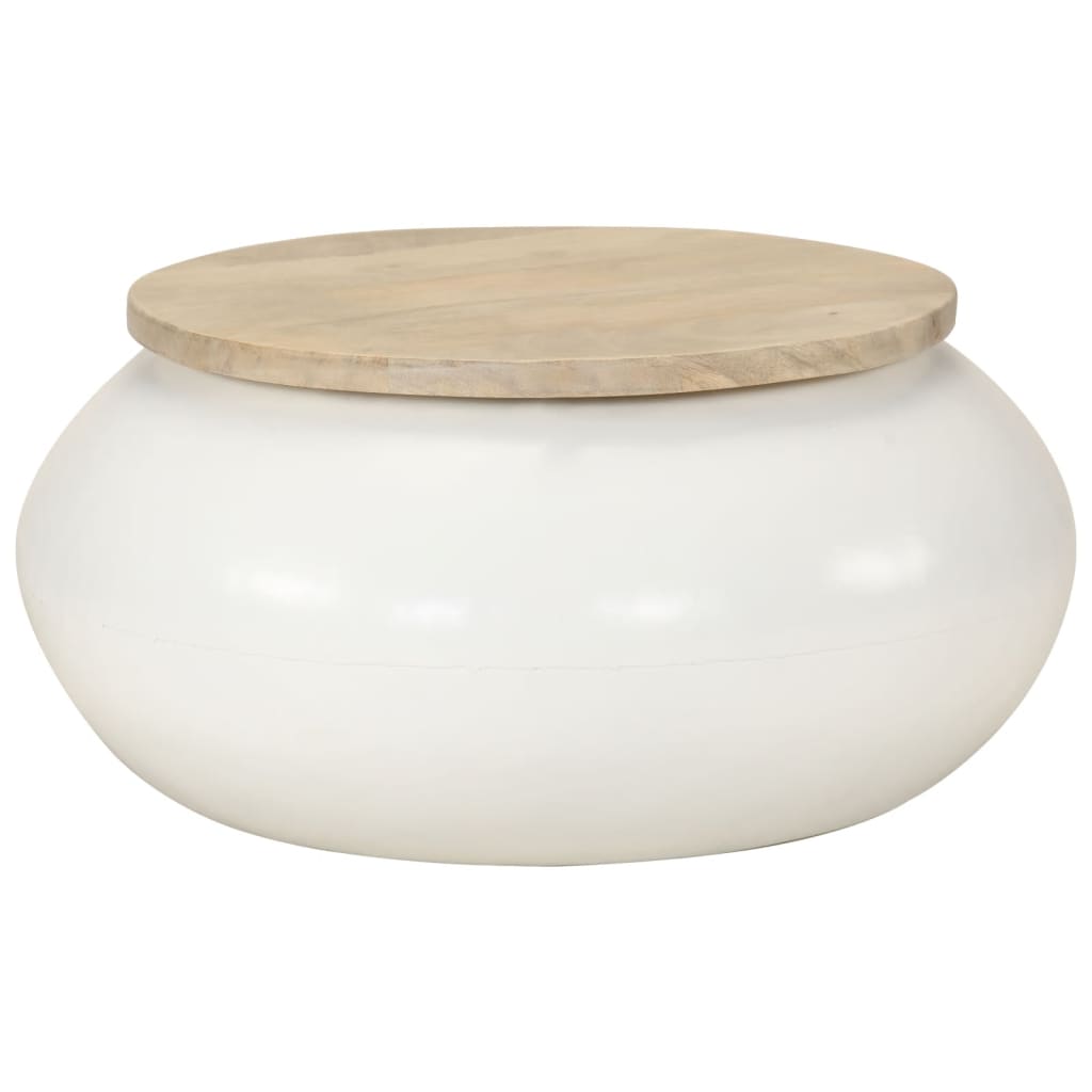 Mesa De Centro De Madera Maciza De Mango Blanca 51x51x27 Cm_4