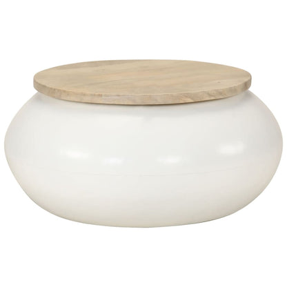 Mesa De Centro De Madera Maciza De Mango Blanca 51x51x27 Cm_4