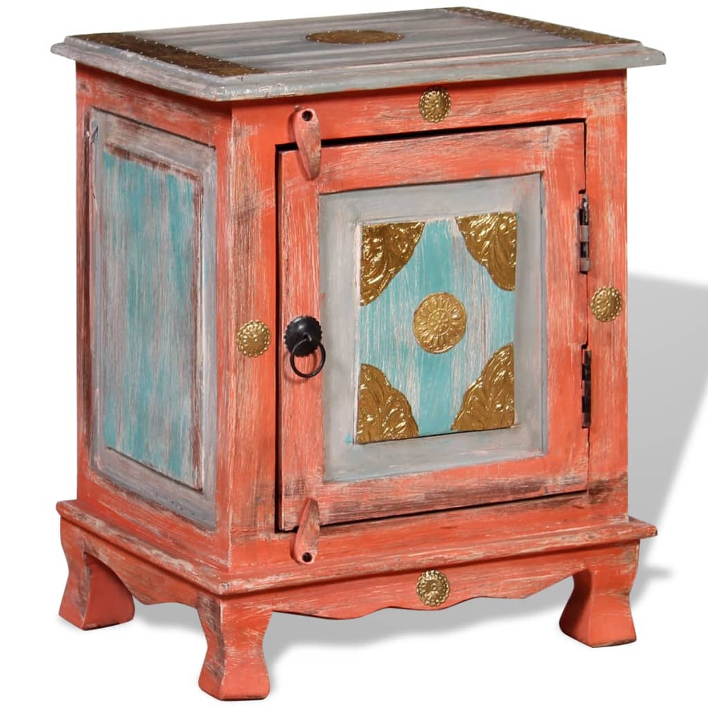 Mesita De Noche De Madera Maciza De Mango Naranja_3