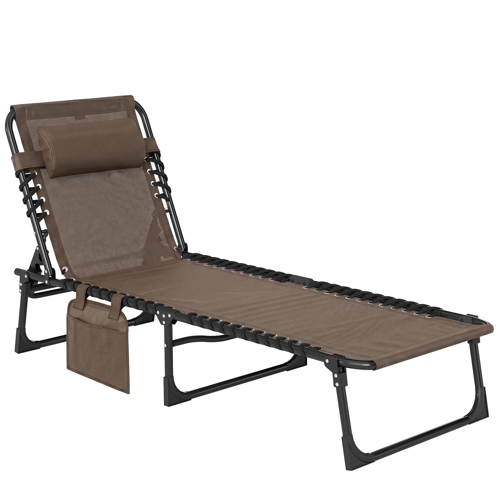 Outsunny Tumbona Plegable Respaldo Ajustable Y Reposacabezas 189x58x30 Cm Marrón_0