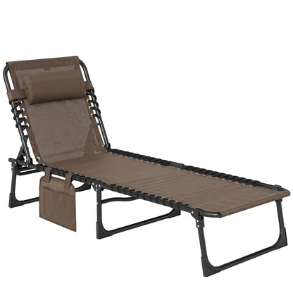 Outsunny Tumbona Plegable Respaldo Ajustable Y Reposacabezas 189x58x30 Cm Marrón_0