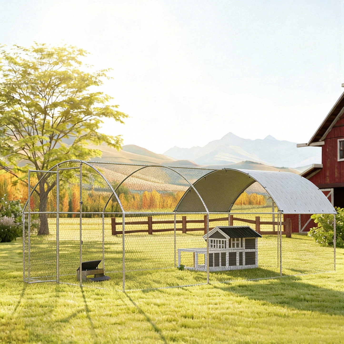 Pawhut Gallinero Para Exterior 2,8x5,1x1,9 M Para 15-24 Gallinas Plata_1