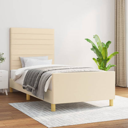 Estructura De Cama Con Cabecero De Tela Color Crema 90x190 Cm / Vetonek_1
