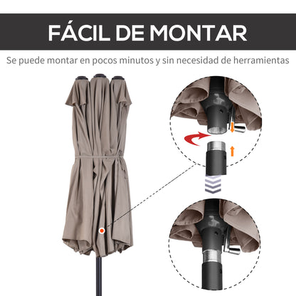 Outsunny Sombrilla Doble Extragrande Para Terraza Patio Protección Solar Café_5