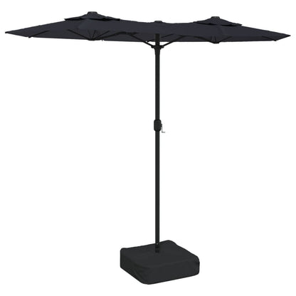 Vidaxl Sombrilla Doble De Jardín Con Luces Led Negro 316x145 Cm_0