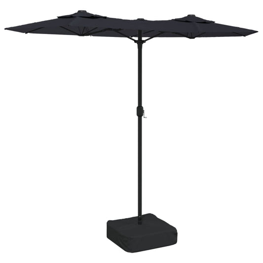 Vidaxl Sombrilla Doble De Jardín Con Luces Led Negro 316x145 Cm_0