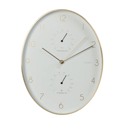 Well Home Reloj De Pared De Aluminio Con Borde Dorado, Termómetro E Higrómetro De 34,5x27,1cm_0