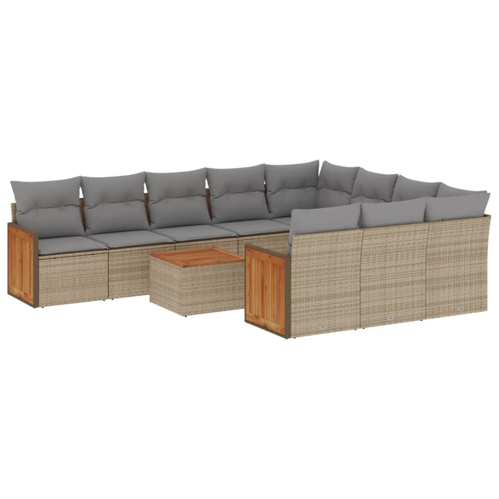 Set De Sofás De Jardín 11pzas Con Cojines Ratán Sintético Beige / Vetonek_2