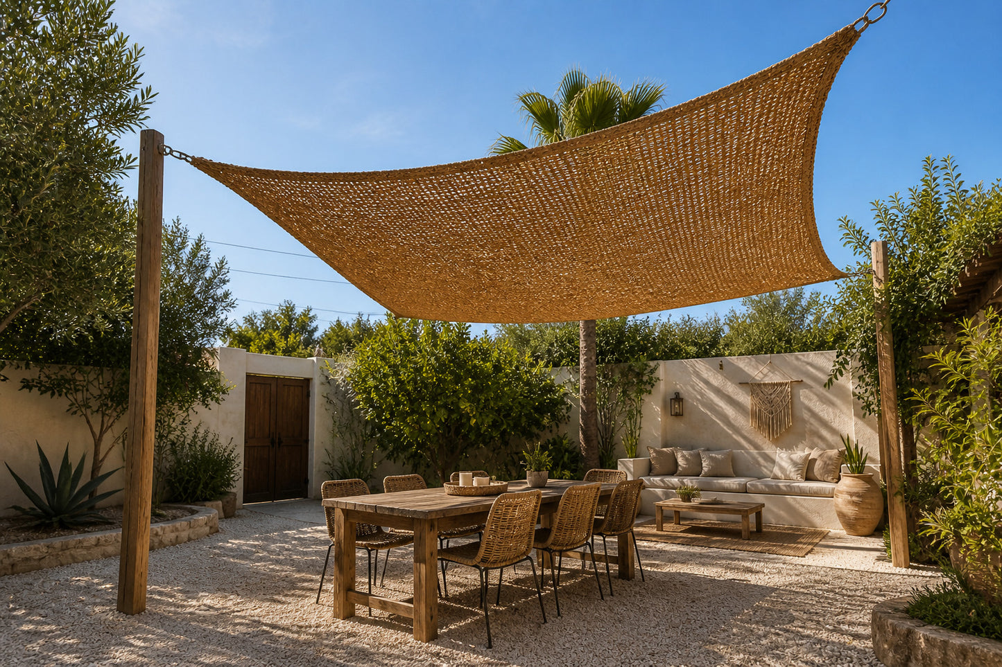 Toldo Vela Coco Natural 4x3 M 60% Ocultación Para Jardín Terraza Pérgola_4