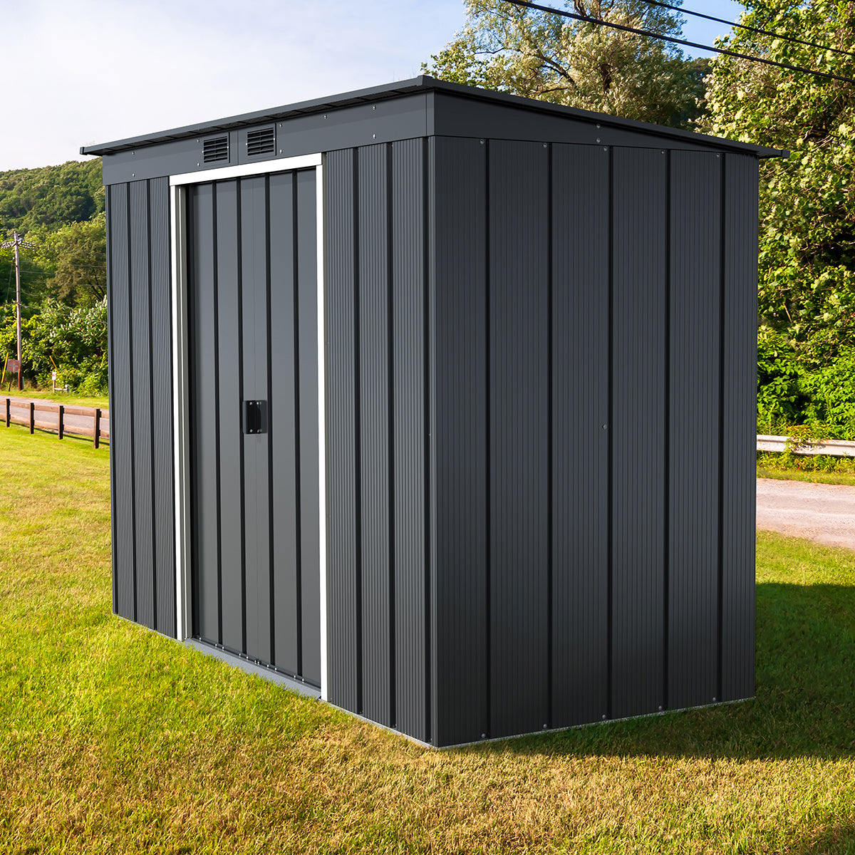 Caseta Jardín Eco Pent Roof 8×4 Metal Gris Antracita_1