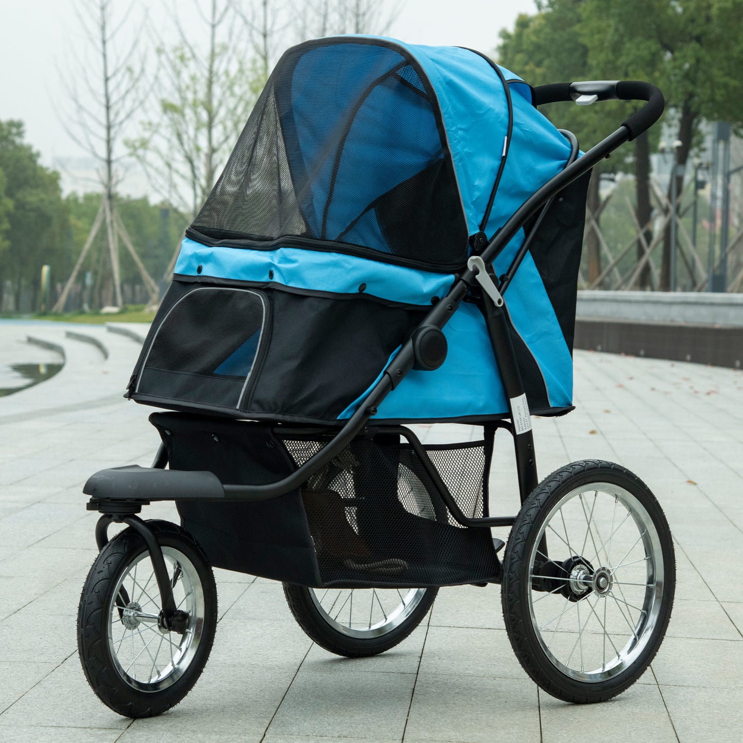Pawhut Carrito Para Perros Plegable Con Cesta De Almacenaje 111x58x107 Cm Azul_1